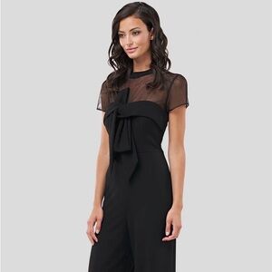 JS Collections Sheer-Yoke Black Jumpsuit with Front Bow